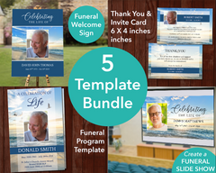 4 Page Beach Program + Sign, Slide Show, Thank You & Invite