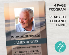 4 Page Beach Wave Funeral Program Template