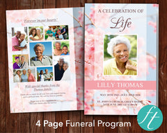 4 Page Cherry Blossom Funeral Program Template