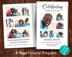 4 Page Family Photo Collage Funeral Program Template