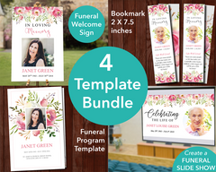 4 Page Floral Burst Funeral Program + Sign, Slide Show & Bookmark