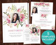 4 Page Floral Burst Funeral Program Template + 4 matching Templates