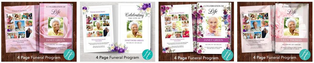 4 Page Floral Memorial Program Templates