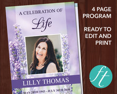 4 Page Lavender Funeral Program Template