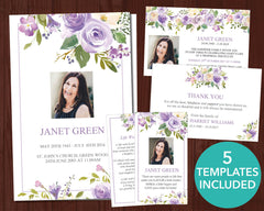 4 Page Lilac Bouquet Funeral Program Template + 4 matching Templates