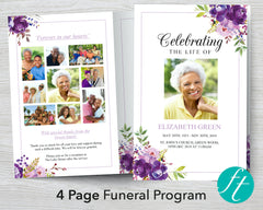 8 Page Peonies Corners Funeral Program Template