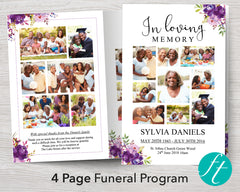 4 Page Peonies Photo Collage Funeral Program Template