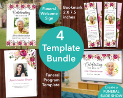 4 Page Pink Bloom Funeral Program + Sign, Slide Show & Bookmark