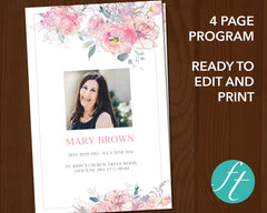 4 Page Pink Blush Funeral Program Template