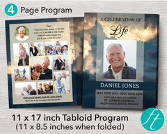 4 Page Sky Funeral Program Template (11 x 17 inches)