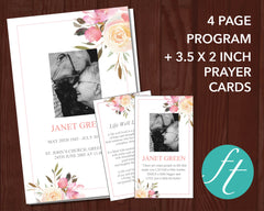 4 Page Spring Flowers Funeral Program Template + Prayer Card