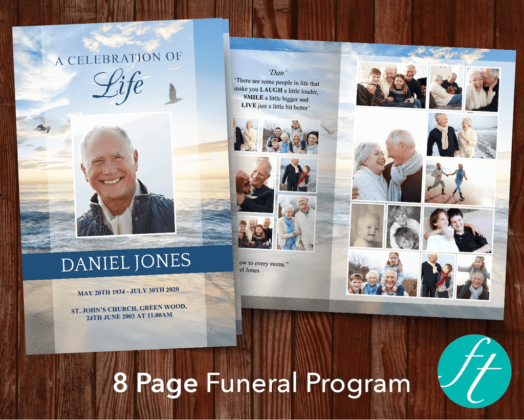 8 Page Beach Funeral Program Template