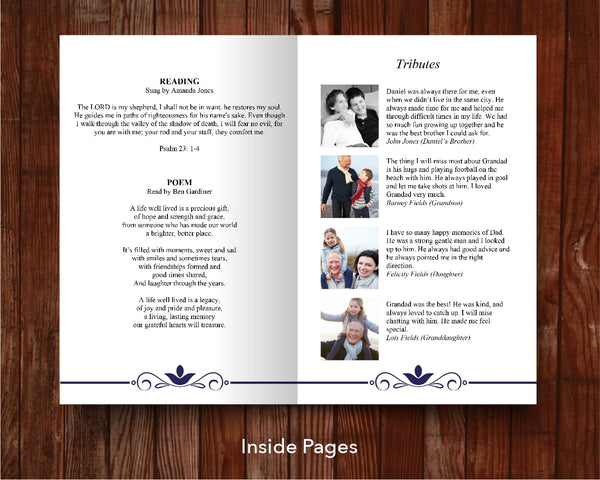 8 Page Elegant Blue Funeral Programme Template