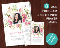 8 Page Floral Burst Funeral Program Template + Prayer Card