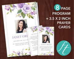 8 Page Lilac Bouquet Funeral Program Template + Prayer Card