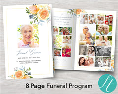 8 Page Yellow Rose Funeral Program Template