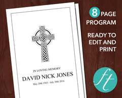 8 Page Catholic Cross Funeral Program Template