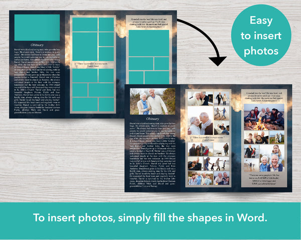 Adding photos to 11x17 Trifold Sky Funeral Program Template