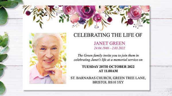 Floral Display Funeral Invitation Card