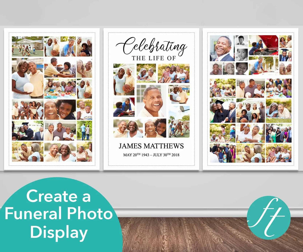 Funeral Photo Display with three photo collage posters