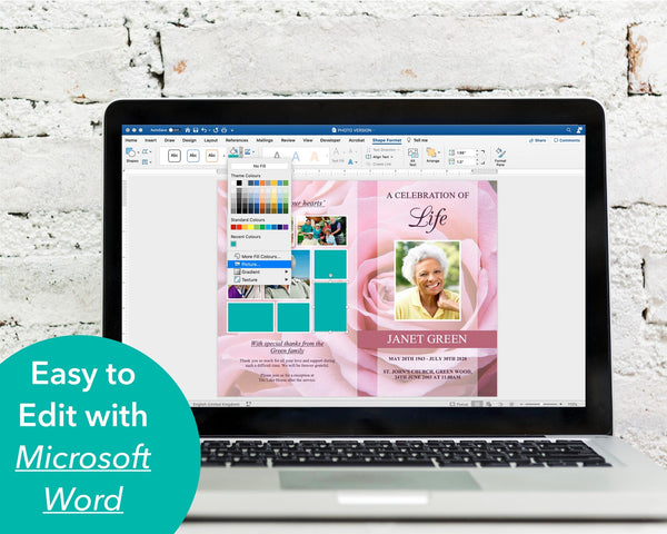 Printable funeral program template is easy to edit in Microsoft Word