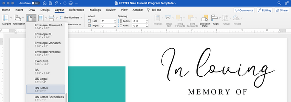 How to check the size of your funeral program template in Word