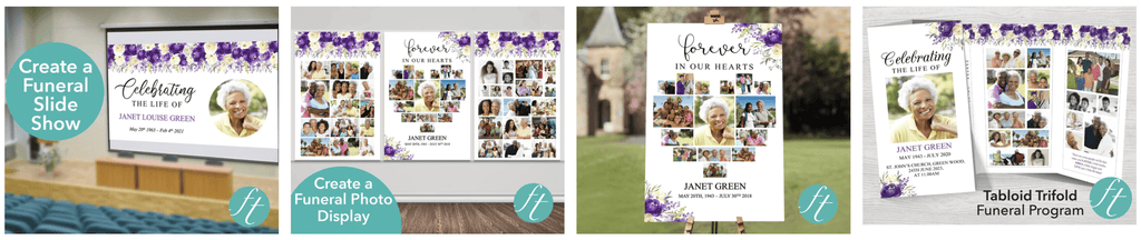 Purple and white flowers themed funeral templates