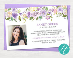 Lilac Bouquet Funeral Invitation Card