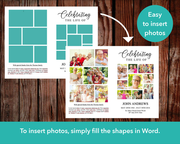 Personalize your memorial service program template with photos