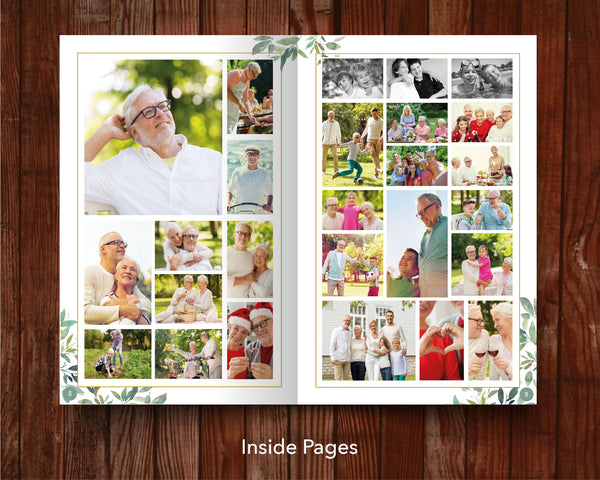 Photo Collages in 12 Page Green Leaf Funeral Program Template