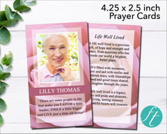 Pink Rose Funeral Prayer Card (4.25 x 2.5 inches)