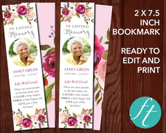 Pink Bloom Funeral Bookmark