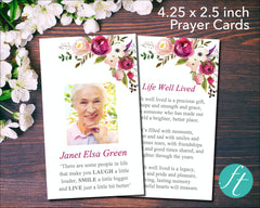 Pink Bloom Funeral Prayer Card (4.25 x 2.5 inches)