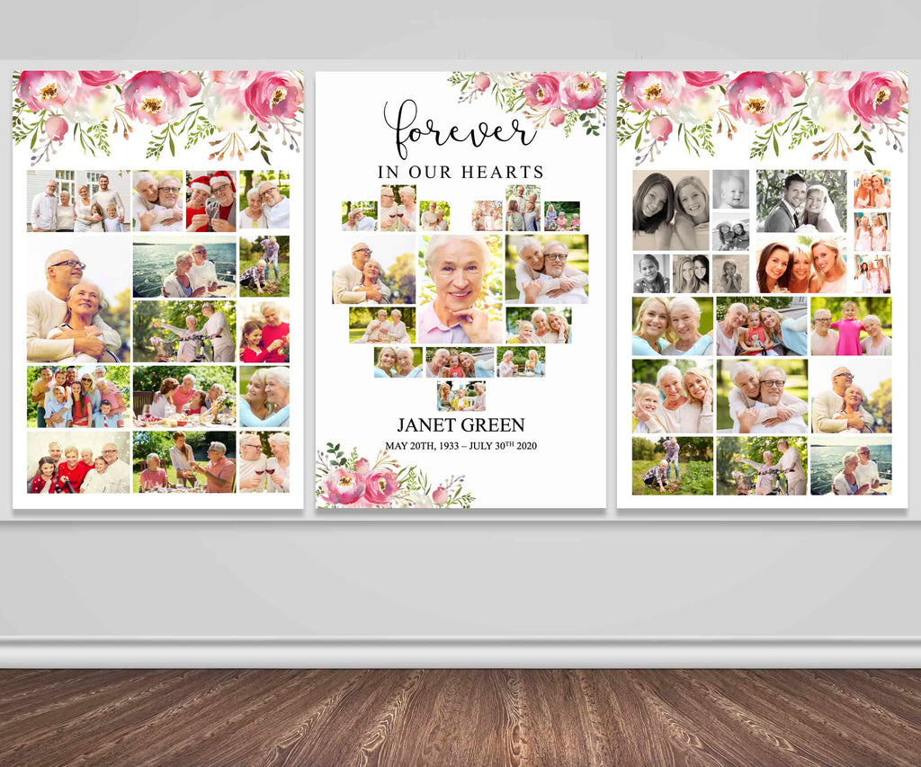 Pink Floral Heart Funeral Photo Display