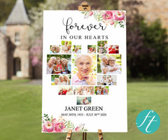 Pink Floral Heart Funeral Welcome Sign