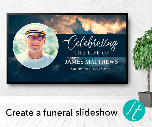Funeral slideshow template with blue sky