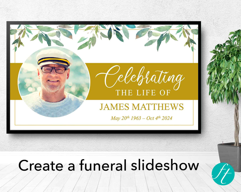 Premium Funeral Slideshow Template with Green Leave