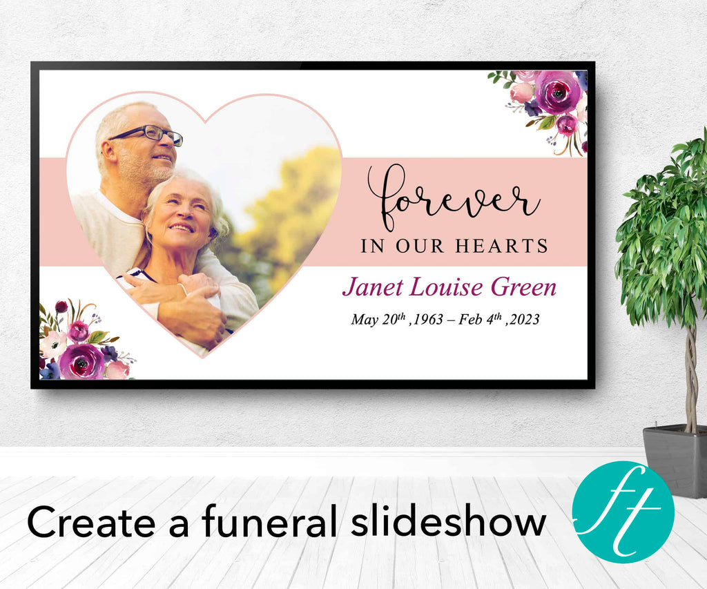 Funeral slideshow with purple watercolor flowers