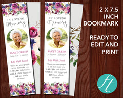 Purple Roses Funeral Bookmark