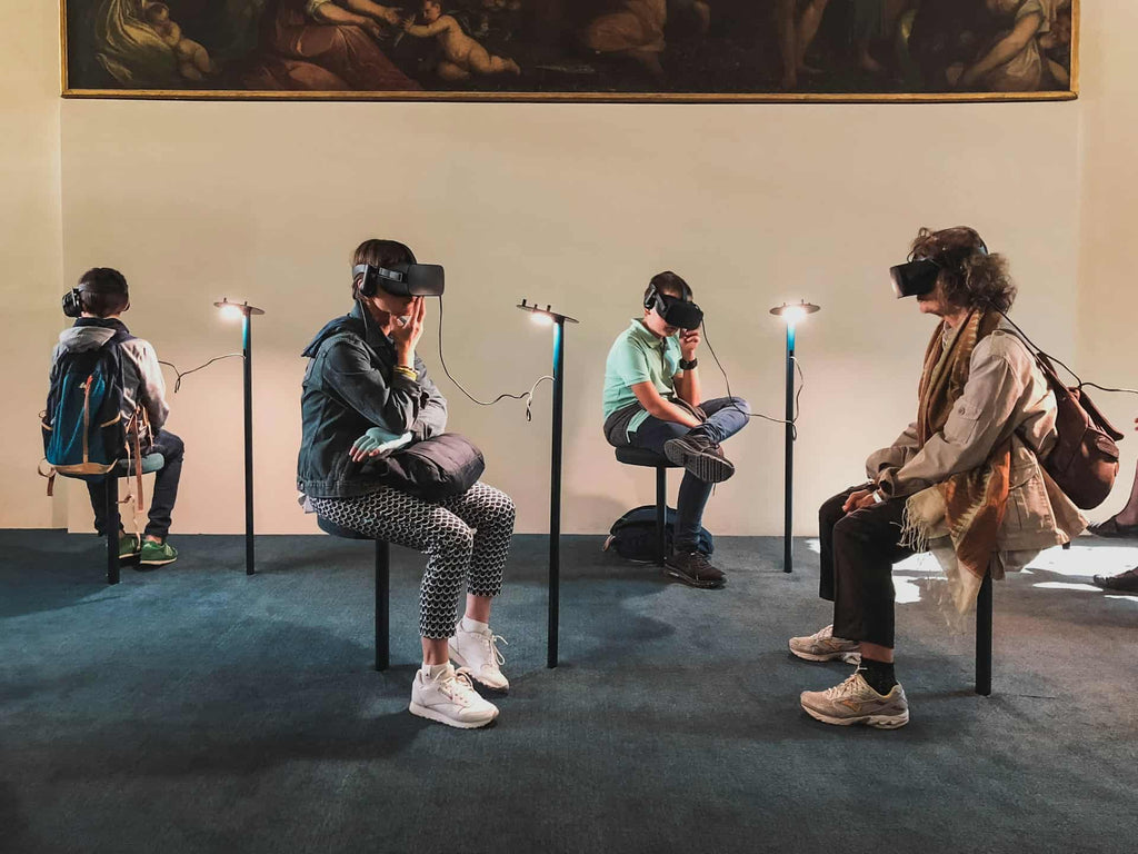 Family participating in a virtual reality funeral service