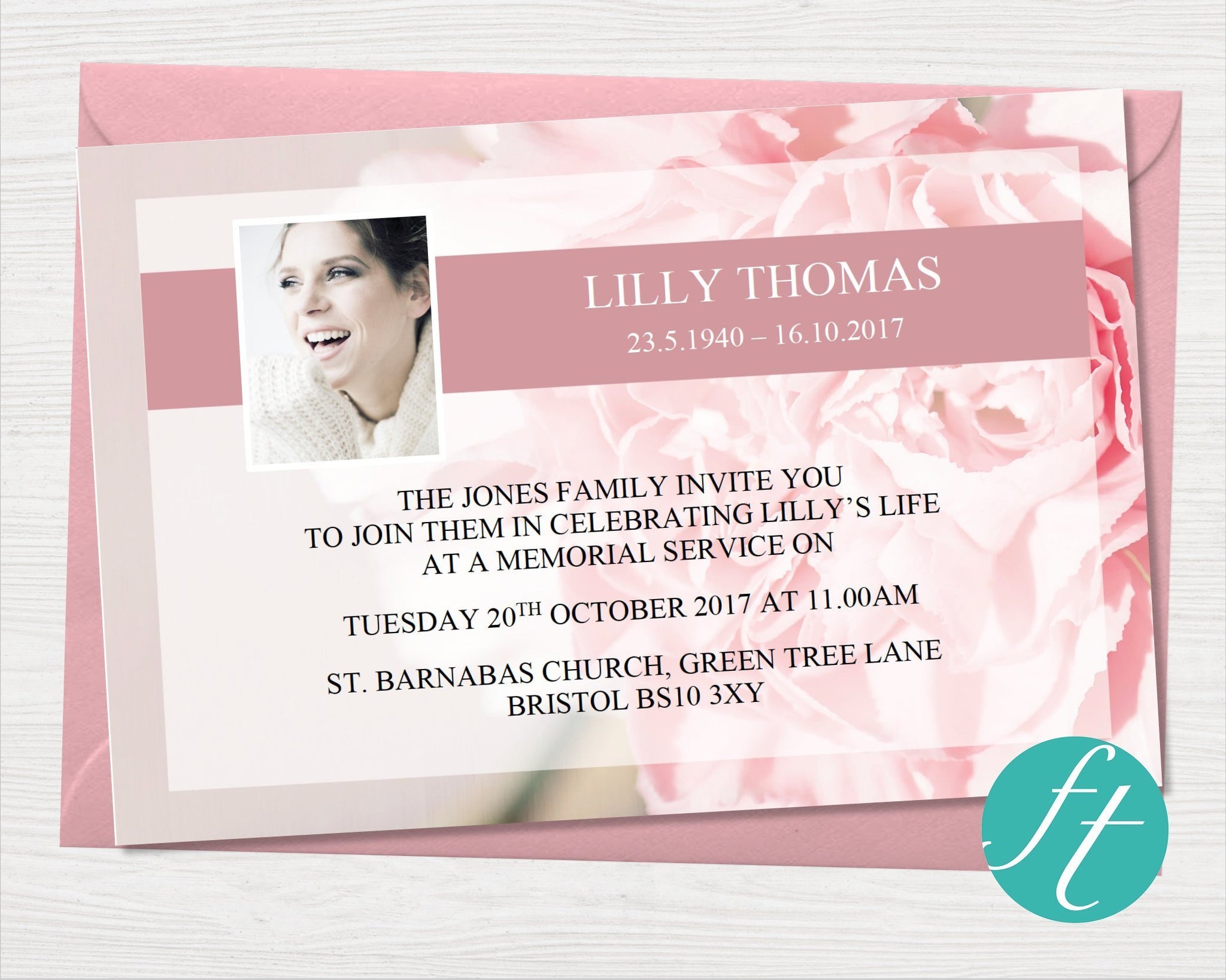 Funeral Invitation Card Pink Carnations Funeral Templates