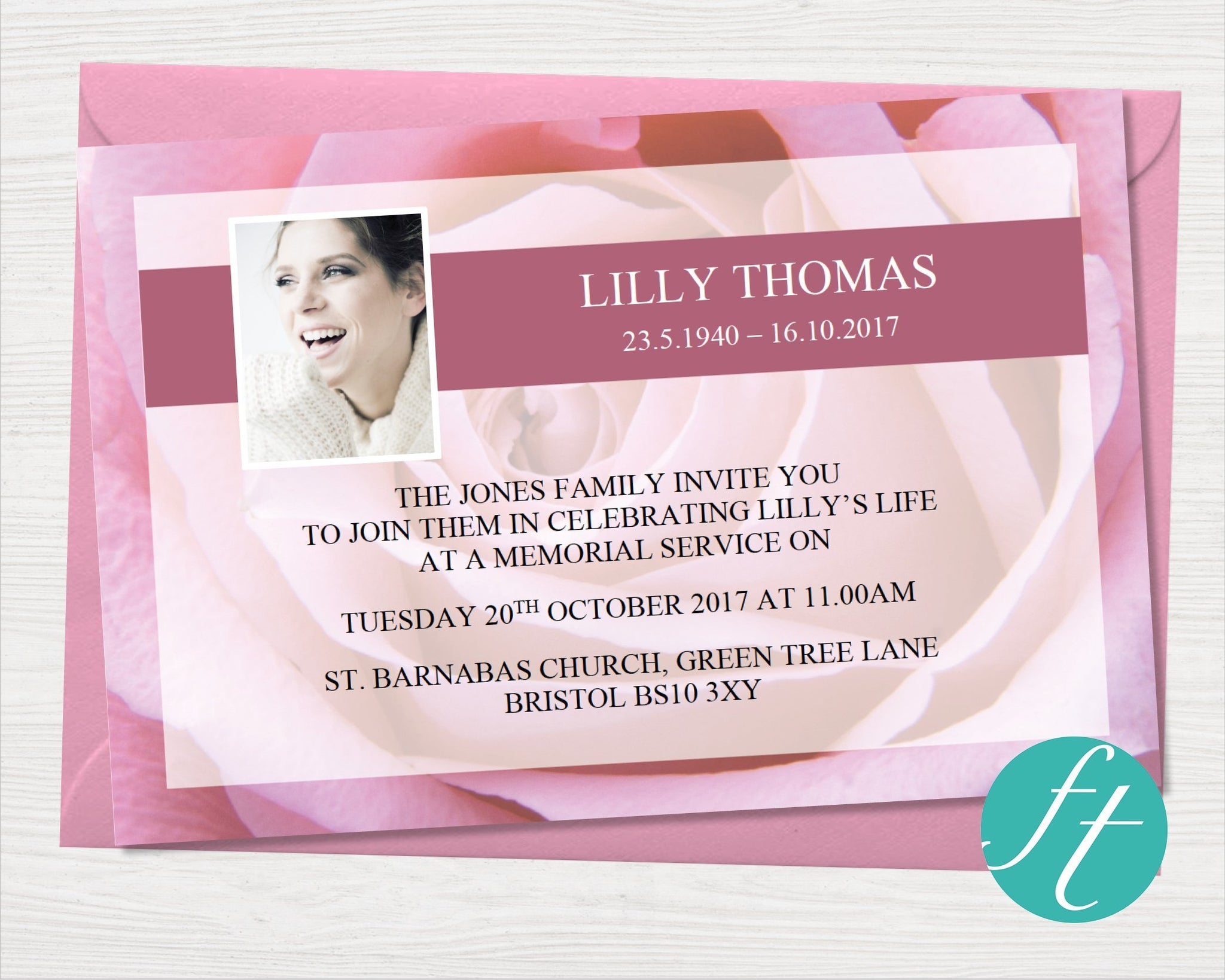 Funeral Invitation Card Pink Rose Funeral Templates