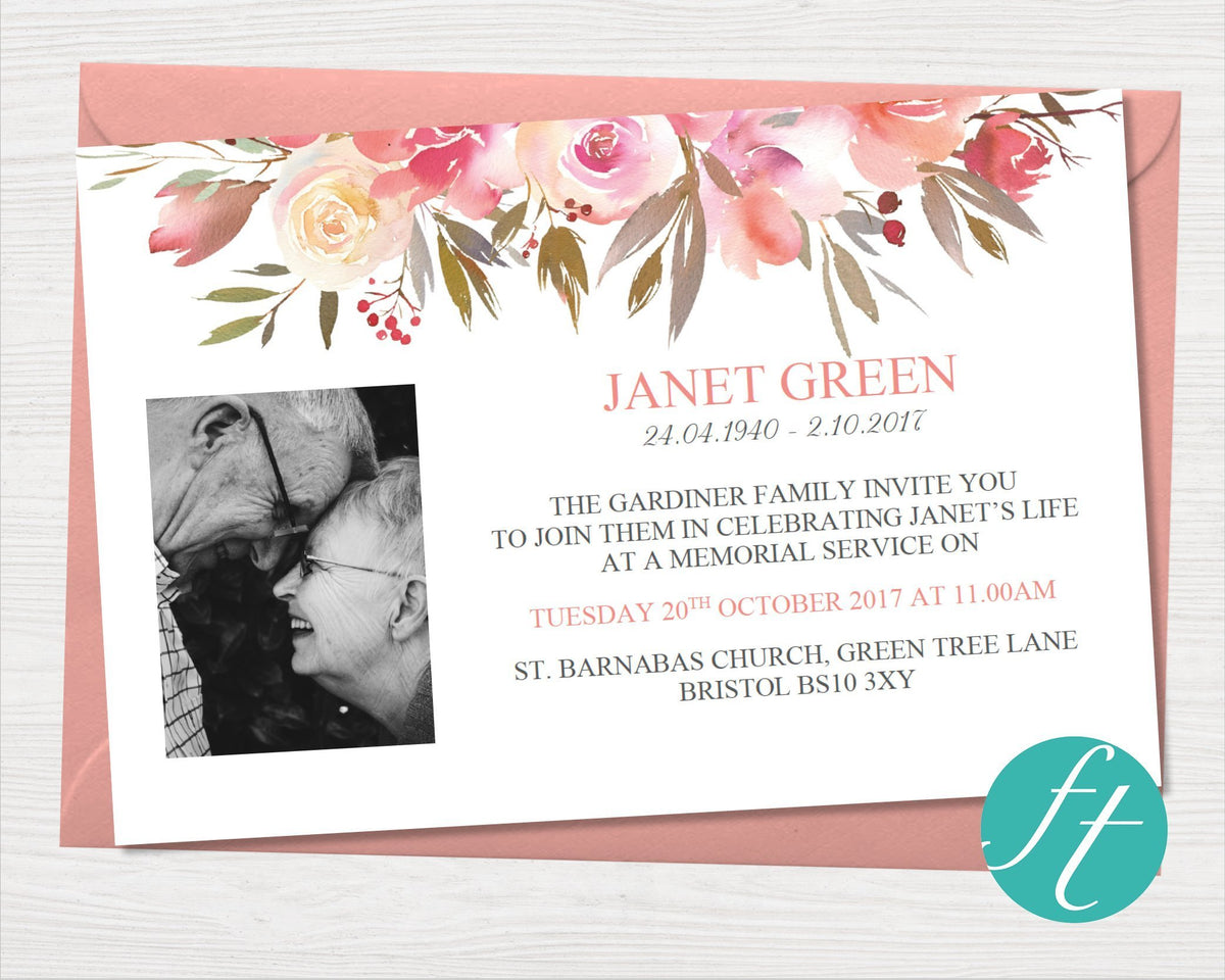 Spring Flowers Funeral Invitation Card Memorial 