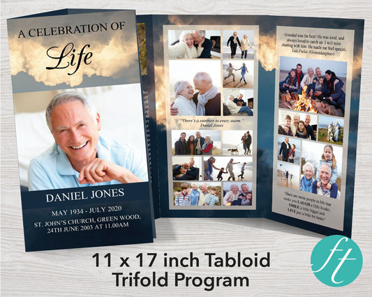 11x17 Trifold Sky Funeral Program Template