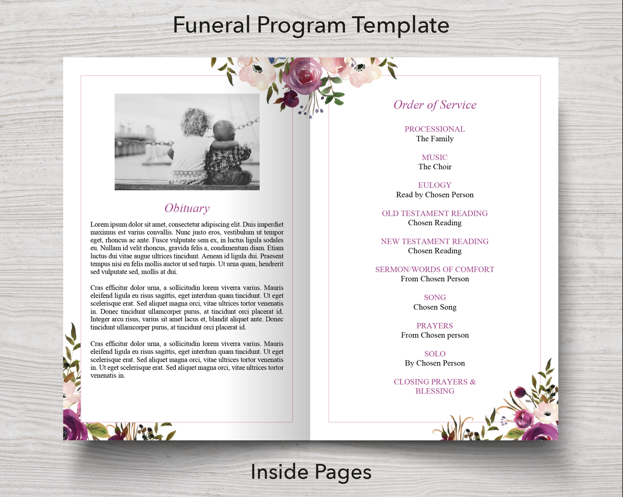 23 Page Floral Display Funeral Program + Sign, Slide Show