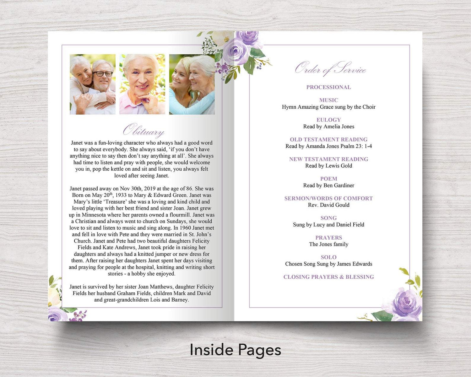 Lilac Bouquet Funeral Program Template Funeral Templates