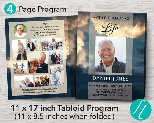 Tabloid Funeral Programs 11x17 Tagged 4 Page Funeral Templates