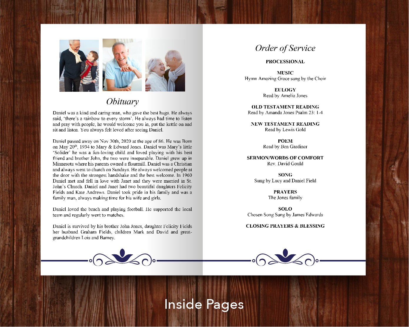 8 Page Elegant Blue Funeral Program Template Funeral Templates