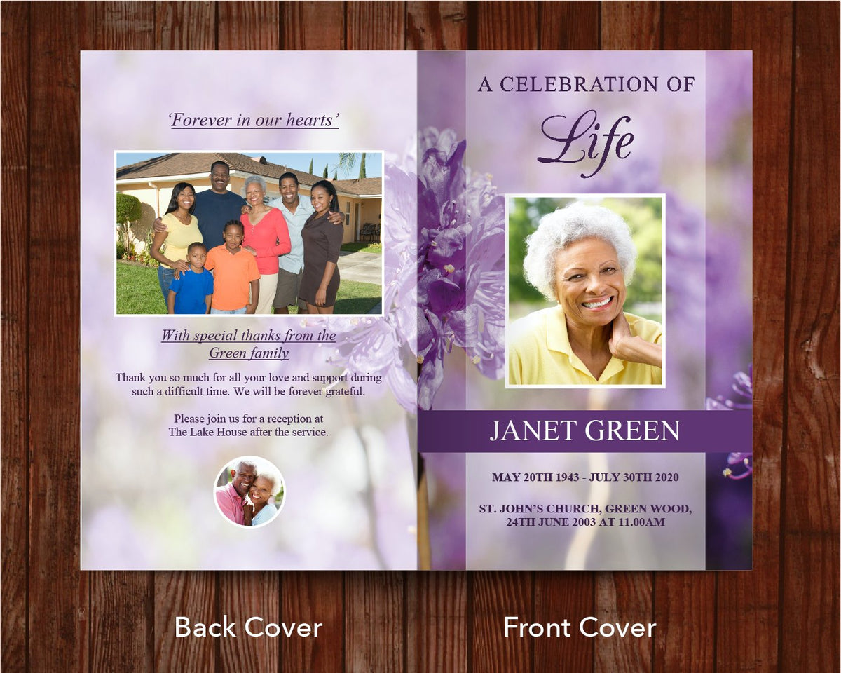 8 Page Purple Flowers Funeral Program Template Funeral Templates