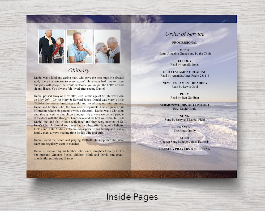 8 Page Waves Funeral Program Template Funeral Templates